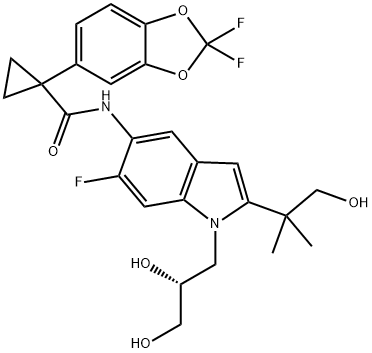 1-(2,2-二氟-1,3-苯并二氧戊环-5-基)-N-[1-[(2R)-2,3-二羟基丙基]-6-氟-2-(2-羟基-1,1-二甲基乙基)-1H-吲哚-5-基]-环丙烷甲酰胺 1152311-62-0