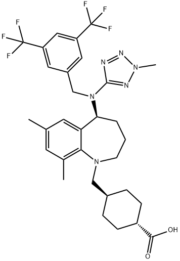 反式-4-[[(5S)-5-[[[3,5-双(三氟甲基)苯基]甲基](2-甲基-2H-四氮唑-5-基)氨基]-2,3,4,5-四氢-7,9-二甲基-1H-1-苯并氮杂卓-1-基]甲基]环己烷羧酸 1186486-62-3