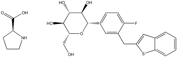 L-脯氨酸与(1S)-1,5-脱水-1-C-[3-(苯并[B]噻吩-2-基甲基)-4-氟苯基]-D-山梨糖醇的化合物